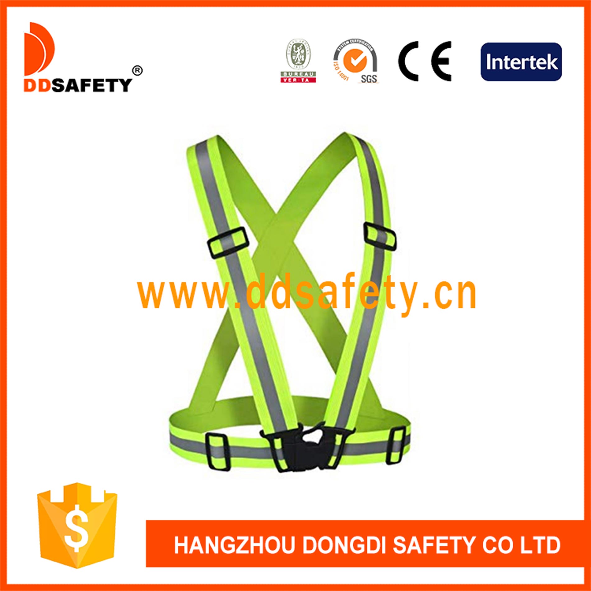 Cinturón de seguridad reflectante elástico verde de alta visibilidad-DSV411